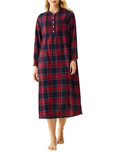 Latuza Damen Baumwolle Plaid Flanell Nachthemd Langarm Plissee Kleid mit Taschen, Rot/Ausflug, einfarbig (Getaway Solids), XL von Latuza