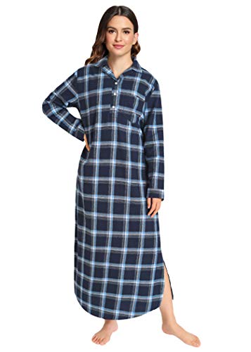 Latuza Damen Plaid Flanell Nachthemden Full Length Sleep Shirts, Dunkelblau / Hellblau, 3XL Mehr von Latuza