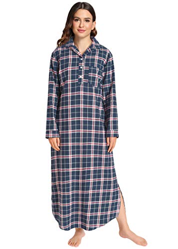 Latuza Damen Plaid Flanell Nachthemden volle Länge Schlaf Shirts, Marineblaues Karomuster, S von Latuza