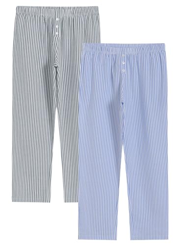 Latuza Damen Pyjamahose aus Baumwolle, Seersucker, Loungehose mit Taschen, 2 Stück, Schwarz gestreift / blau gestreift (2er-Pack), 3XL Mehr von Latuza