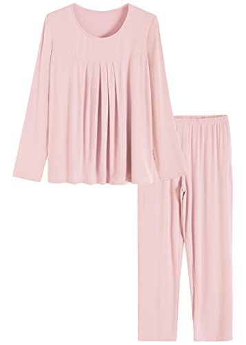 Latuza Damen-Pyjamahose mit langen Ärmeln, plissierter Vorderseite, Pyjamahose mit Taschen, hellrosa Farbe, 4XL Mehr von Latuza