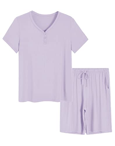 Latuza Pyjama-Set aus Viskose für Damen, Bermudashorts, Violett, L von Latuza