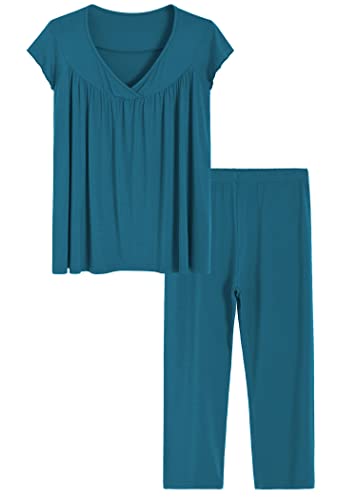 Latuza Damen Viskose Flügelärmel Top und Hose Lounge Pyjama Set, Blaugrün/Ein Hauch von Paradies (Trace of Paradise), M von Latuza