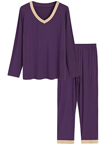 Latuza Damen Viskose Langarm Pyjama Set mit Taschen, auberginefarben, L von Latuza