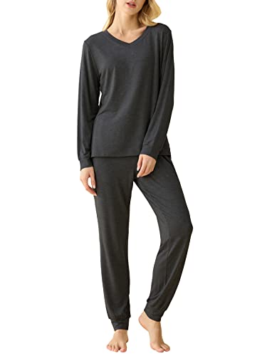 Latuza Damen Viskose Langarm Top Jogger Hosen Pyjama Set, Dunkel_Grau, S von Latuza