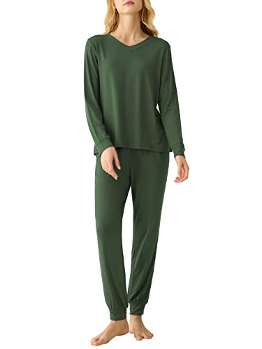 Latuza Damen Viskose Langarm Top Jogger Hosen Pyjama Set, Grün (Army Green), M von Latuza