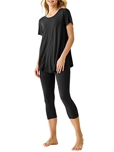 Latuza Damen Viskose Tunika Top Capri Leggings Pyjama Set, Schwarz, 3XL Große Größen Latuza Damen Viskose Tunika Top Capri Leggings Pyjama Set, Schwarz, 3XL Große Größen von Latuza