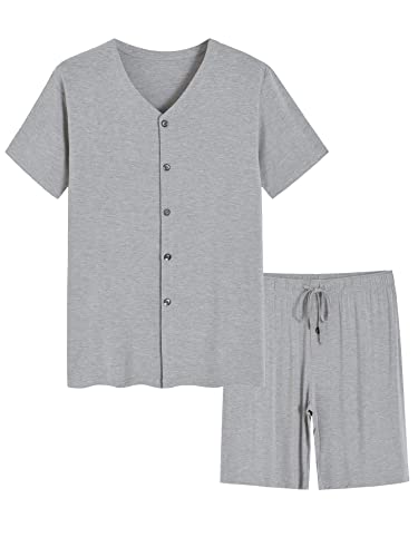 Latuza Herren Bambus Viskose Button Up Kurzarm Pyjama Set, Hellgrau, XXL von Latuza