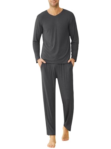 Latuza Herren Bambus Viskose Langarm Shirt Pyjama Hose Lounge Set, dunkelgrau, XXL von Latuza