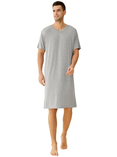 Latuza Herren Bambus Viskose Nachthemd Kurzarm Sleepshirt, Hellgrau, XL von Latuza