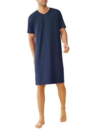 Latuza Herren Bambus Viskose Nachthemd Kurzarm Sleepshirt, Marineblau, L von Latuza