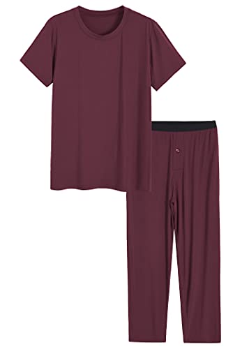 Latuza Herren-Pyjama-Set aus Viskose mit Hemd und Hose mit Taschen, weinrot, XL von Latuza