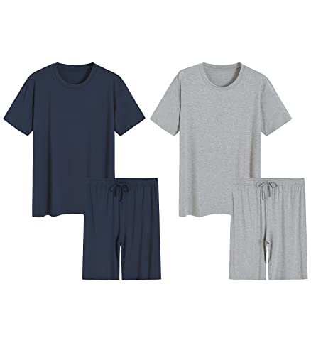 Latuza Herren Bambus Viskose Pyjama Shorts Set Weich Bequem, Marineblau und Hellgrau (2er-Pack), XXL von Latuza