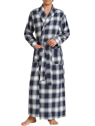Latuza Herren Baumwolle Flanell Lange Robe Full Length Plaid Bademantel, Marineblau, XXX-Large von Latuza