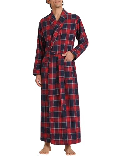 Latuza Herren Baumwolle Flanell Lange Robe Full Length Plaid Bademantel, Rot/Ausflug, einfarbig (Getaway Solids), Large von Latuza