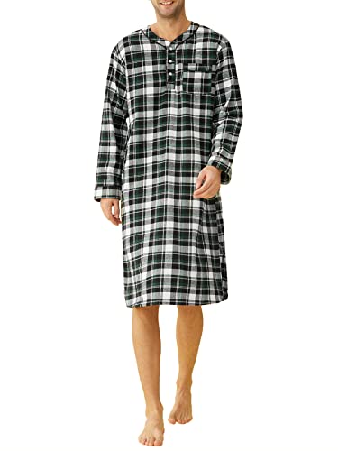 Latuza Herren Baumwolle Flanell Nachthemd Schlafshirt, Schwarz und Grün, XL von Latuza