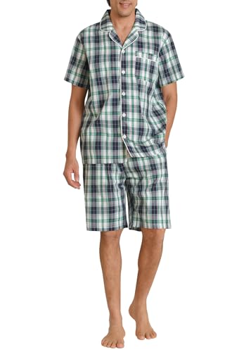 Latuza Herren Baumwolle Woven Short Nachtwäsche Pyjama Set Mittel Marine & Green von Latuza