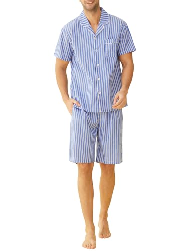 Latuza Herren Baumwolle Woven Short Nachtwäsche Pyjama Set X-Large Blauer Streifen von Latuza