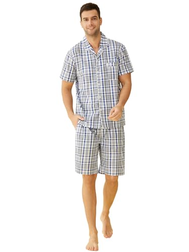 Latuza Herren Baumwolle Woven Short Nachtwäsche Pyjama Set X-Large Blaues Plaid von Latuza