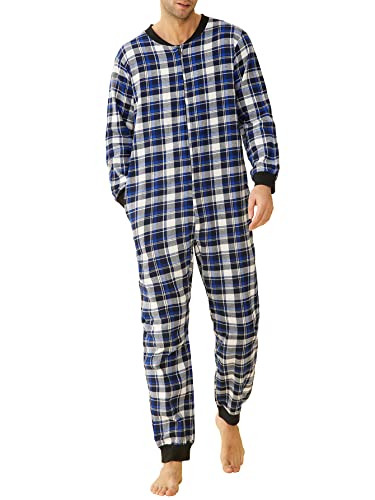 Latuza Herren Einteiler Baumwolle Flanell Onesie Erwachsene Einteiler Pyjama Jumpsuit, Blau, Large von Latuza