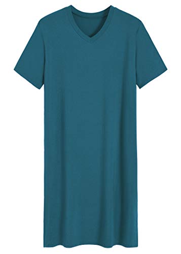 Latuza Herren-Nachthemd, Bambus-Viskose, kurzärmelig, Schlafshirt, Blaugrün, L von Latuza