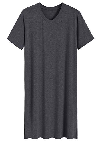 Latuza Herren-Nachthemd, Bambus-Viskose, kurzärmelig, Schlafshirt, dunkelgrau, XL von Latuza