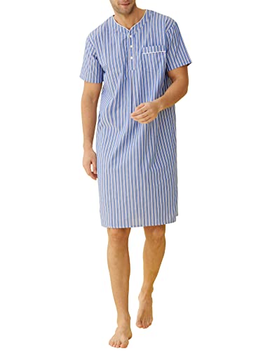 Latuza Herren Plaid Nachthemd Baumwolle Schlafshirt, Blauer Streifen, XXX-Large von Latuza