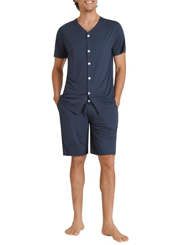 Latuza Herren-Pyjama-Set, Bambus-Viskose, Knopfleiste, kurze Ärmel, navy, XXX-Large von Latuza