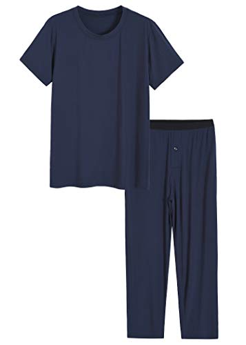 Latuza Herren Pyjama-Set aus Bambus-Viskose mit Taschen und Hemd, Navy, Large von Latuza