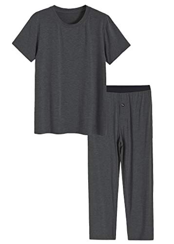 Latuza Herren-Pyjama-Set aus Viskose mit Hemd und Hose mit Taschen, Dunkel_Grau, Small von Latuza