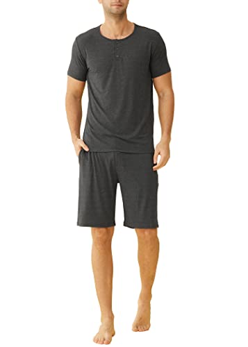 Latuza Herren Viskose Henley Shirt Lounge Shorts Pyjama Set, Dunkel_Grau, X-Large von Latuza