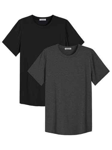 Latuza Kühlendes T-Shirt für Herren, Bambusviskose, Rundhalsausschnitt, 2er-Pack, Schwarz & Dunkelgrau, 3X-Groß von Latuza