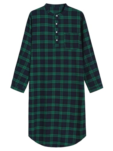 Latuza Langärmeliges Herren-Nachthemd aus Baumwollflanell, Marineblau und Grün, Medium von Latuza
