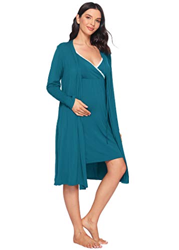 Latuza Stillnachthemd und Bademantel aus Viskose für Damen, Blaugrün/Ein Hauch von Paradies (Trace of Paradise), Small von Latuza