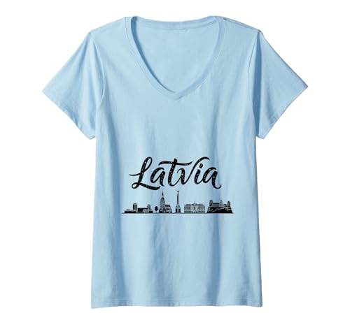 Damen Lettland Skyline Reise Urlaub Outfits T-Shirt mit V-Ausschnitt Damen Lettland Skyline Reise Urlaub Outfits T-Shirt mit V-Ausschnitt von Latvia Casual Clothes T-Shirts