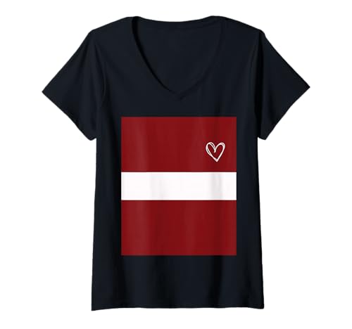 Damen Lettland-Flagge, lettisches Herz, stolzer Nationalfeiertag T-Shirt mit V-Ausschnitt von Latvia Flag Latvian Proud National Day Gifts Idea