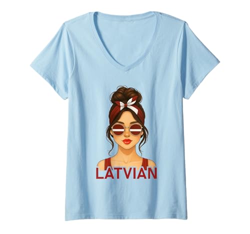 Damen Brunette Latvian Girl Latvia Flag Latvian Girlfriend Wife T-Shirt mit V-Ausschnitt Damen Brunette Latvian Girl Latvia Flag Latvian Girlfriend Wife T-Shirt mit V-Ausschnitt von Latvian Girl Designs Blond And Brunette
