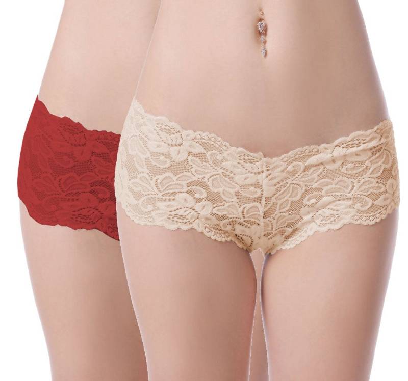 Lau-Fashion Slip 2er Set Unterwäsche Panty Brazilian Blumen Spitzen Unterhose S/XL von Lau-Fashion