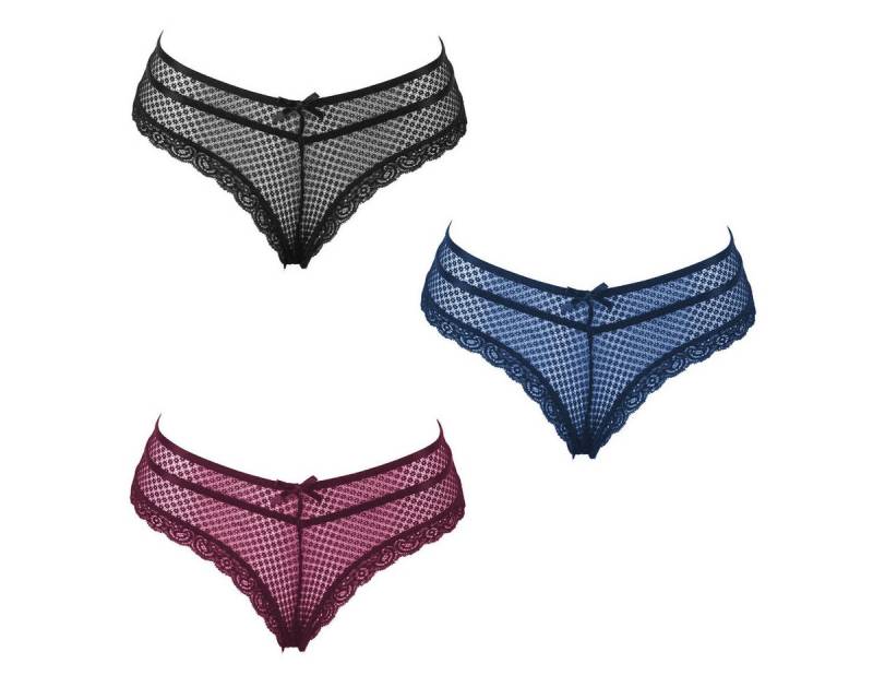 Lau-Fashion Slip 3er Set Unterhose Panty Spitze Transparent Unterwäsche Dessous S/XL von Lau-Fashion