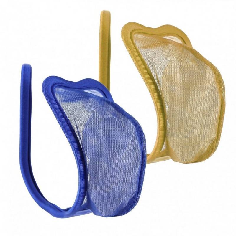 Lau-Fashion Stringtanga C-String Set Beige Tanga Blau Transparent Panty Netz Unterwäsche S/M/L von Lau-Fashion