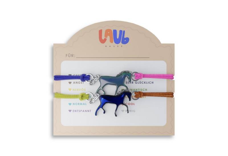 Laubhauer Armband Set Stimmungsarmband Pferd Einhorn Anhänger Kinder Mädchen Regenbogenfarbe (2, 2er Set), Freundschaftsband, Personalisierbar von Laubhauer