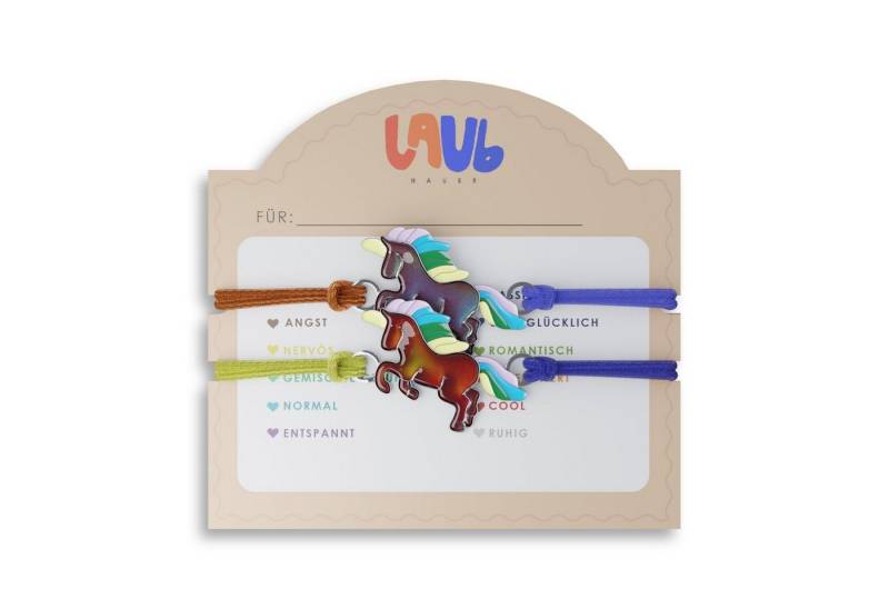Laubhauer Armband Set Stimmungsarmband Pferd Einhorn Anhänger Kinder Mädchen Regenbogenfarbe (2, 2er Set), Freundschaftsband, Personalisierbar von Laubhauer