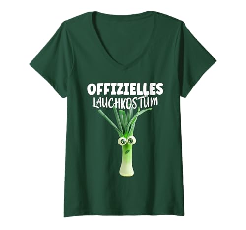 Damen Offizielles Lauchkostüm Karneval Gemüse Lauch T-Shirt mit V-Ausschnitt Damen Offizielles Lauchkostüm Karneval Gemüse Lauch T-Shirt mit V-Ausschnitt von Lauch und Gemüse Karneval Kostüme