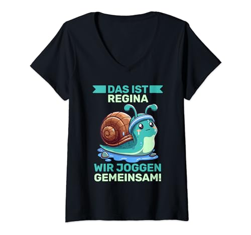 Damen Das Ist Regina Wir Joggen Gemeinsam Fitness-Kumpel T-Shirt mit V-Ausschnitt Damen Das Ist Regina Wir Joggen Gemeinsam Fitness-Kumpel T-Shirt mit V-Ausschnitt von Lauf-Buddy-Fit-Begleiter