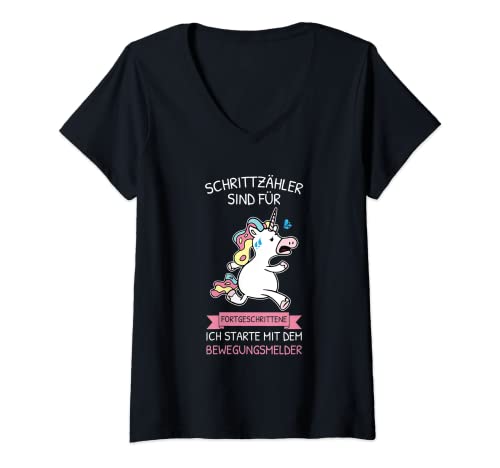 Damen Joggen Schrittzähler Sind Für Fortgeschrittene Einhorn T-Shirt mit V-Ausschnitt Damen Joggen Schrittzähler Sind Für Fortgeschrittene Einhorn T-Shirt mit V-Ausschnitt von Lauf Spruch Kleidung Für Joggerin