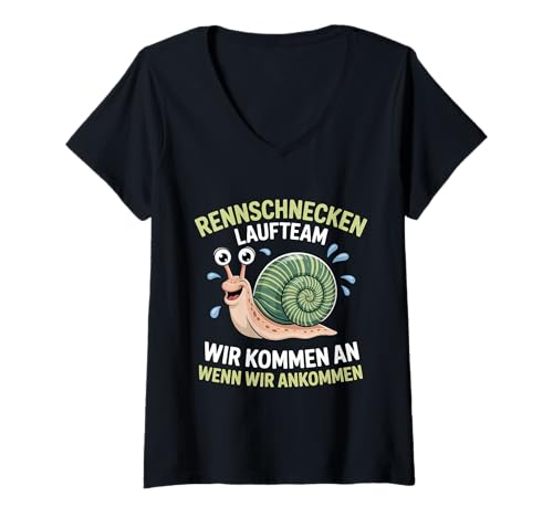 Damen Rennschnecken Laufteam Wir Kommen An Laufen Sport Joggen T-Shirt mit V-Ausschnitt Damen Rennschnecken Laufteam Wir Kommen An Laufen Sport Joggen T-Shirt mit V-Ausschnitt von Laufen Joggen Sport
