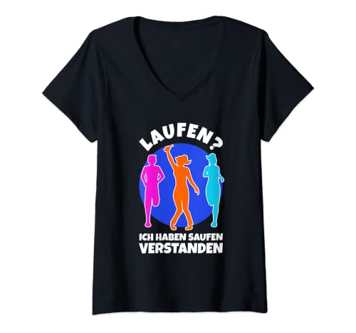 Damen Sie sagten wir gehen laufen ich habe saufen verstanden T-Shirt mit V-Ausschnitt Damen Sie sagten wir gehen laufen ich habe saufen verstanden T-Shirt mit V-Ausschnitt von Laufen saufen wein trinken Halbmarathon damen