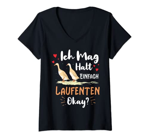 Damen Laufente Entenliebhaber Lustiges Laufenten T-Shirt mit V-Ausschnitt von Laufente Enten Laufenten Geschenke