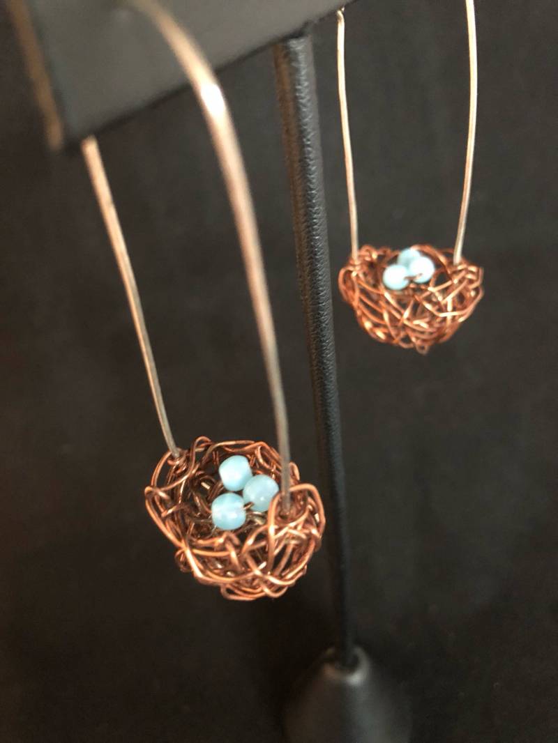 Kupfer Nest Ohrringe - Nest/Ei Und Ei Boho Tiere Vögel von LaughOutLoudArts