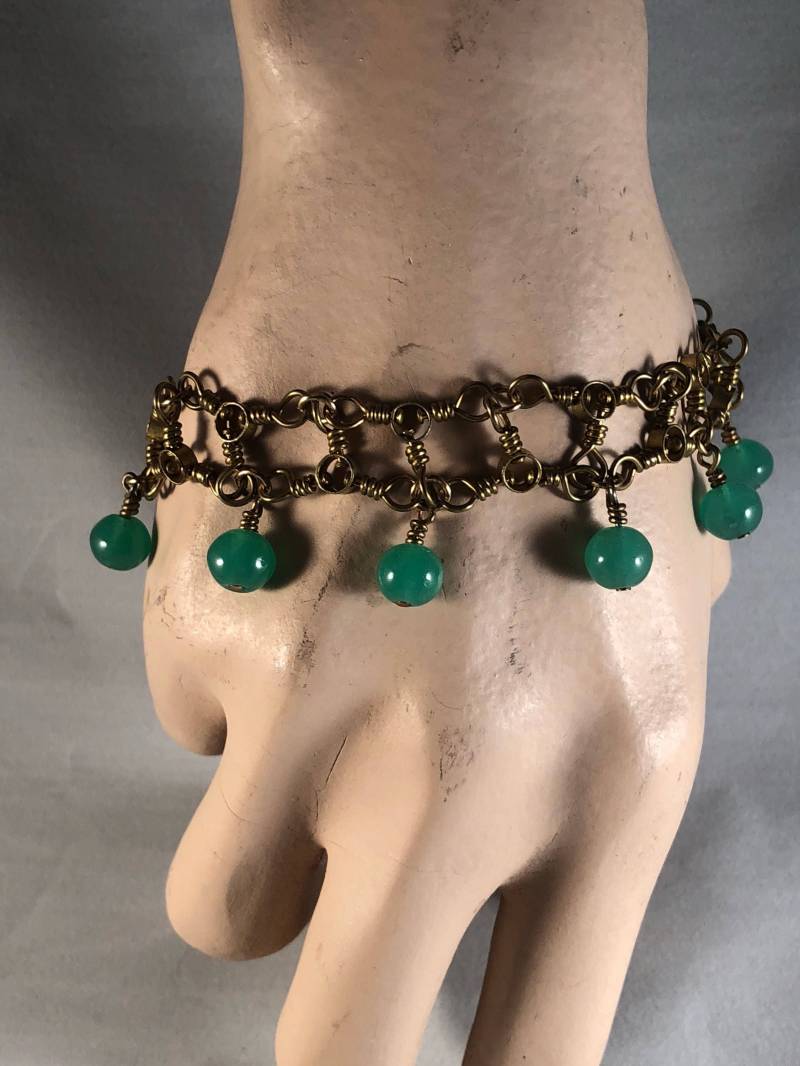 Perlen Armband - Perlenarmband Messing Gold Grün Handgemacht Angeln Spinner von LaughOutLoudArts